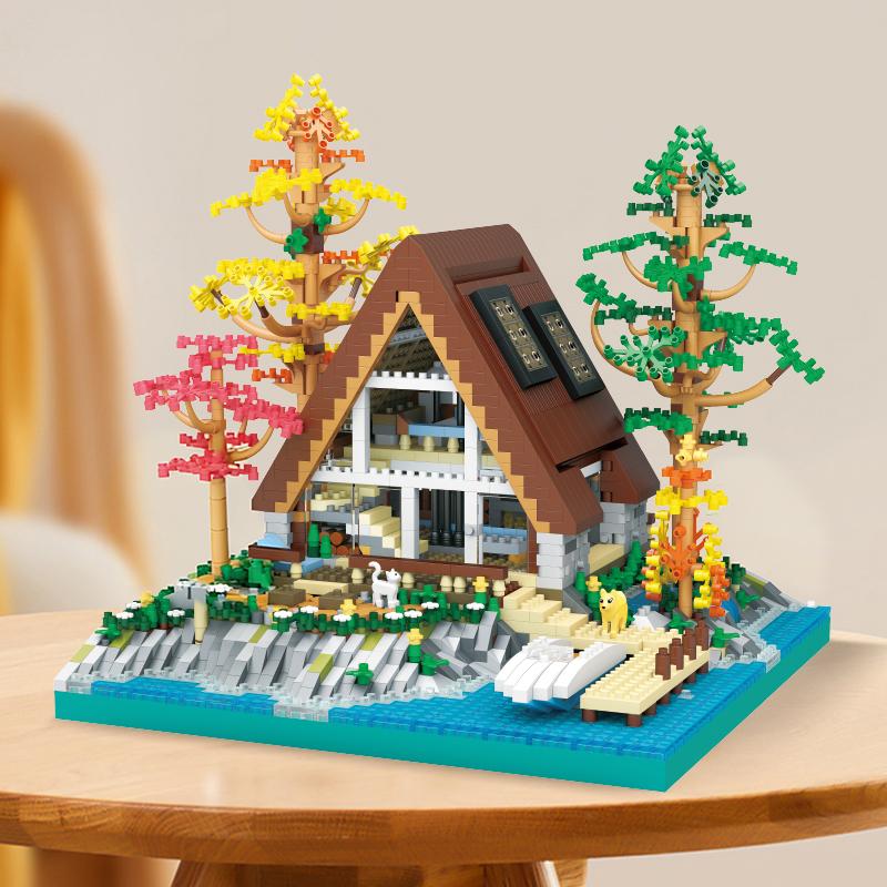 Cabin House Building Blocks Creative Center Log DIY City Model Constructor Micro Assemby Blocks Bricks Toys for Children Gift