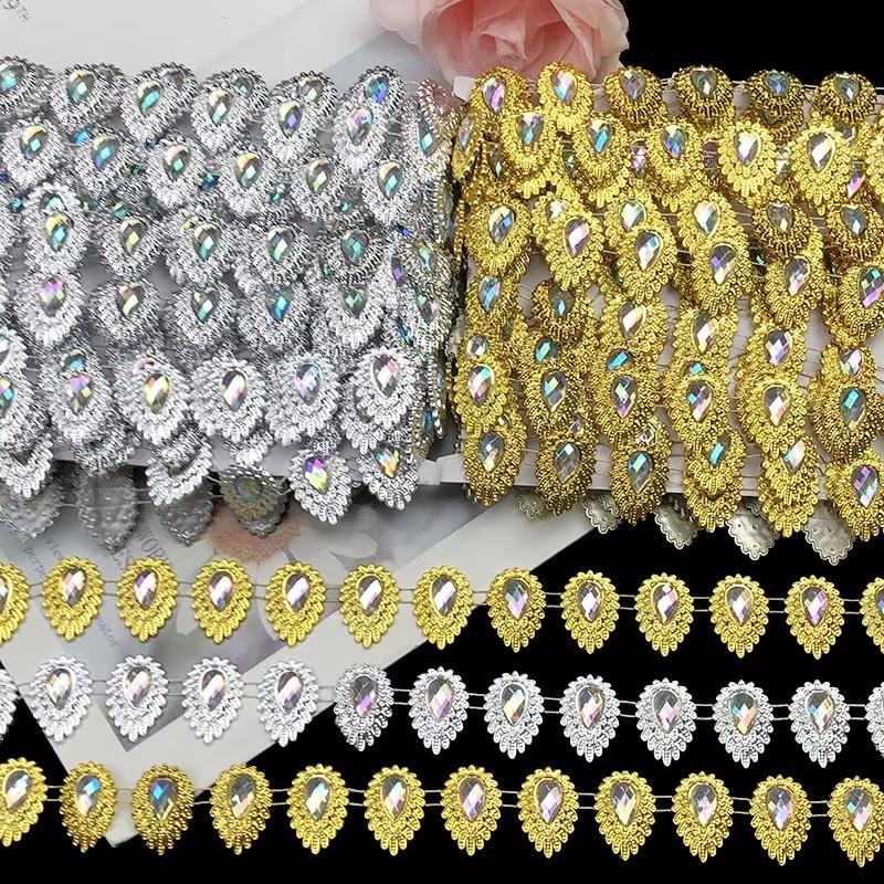 4.5M 2.6cm Width Rhinestone Silver Handmade DIY Beaded Lace Trim Clothing Accessories Plastic Components Rhinestone Chain