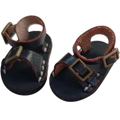 HIGHAWK Summer Sandals for 11cm Body, OB11 Size, Retro Leather Shoes for Obitsu Dolls (Black)
