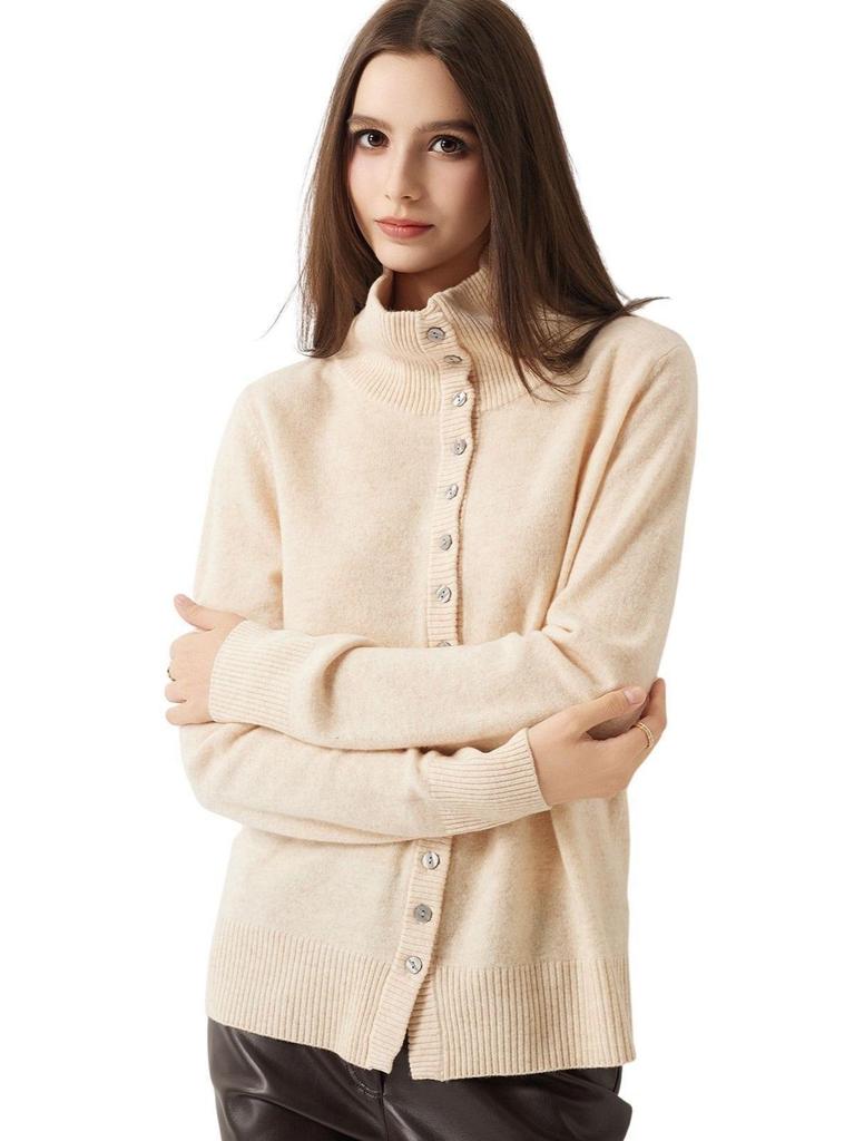 2026 Autumn/Winter Women's Stand Collar Multi-Button Wool Cardigan: Versatile, Warm Long Sleeve Knit.