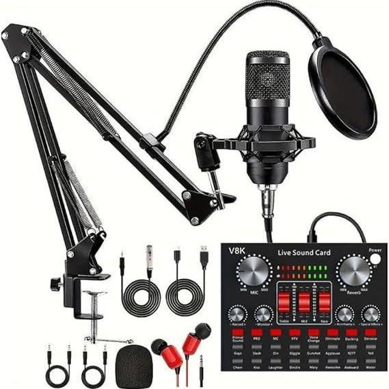 "BM800 Live Sound Card Set: English Version, V8s Compatible with Podcasts & Platforms"