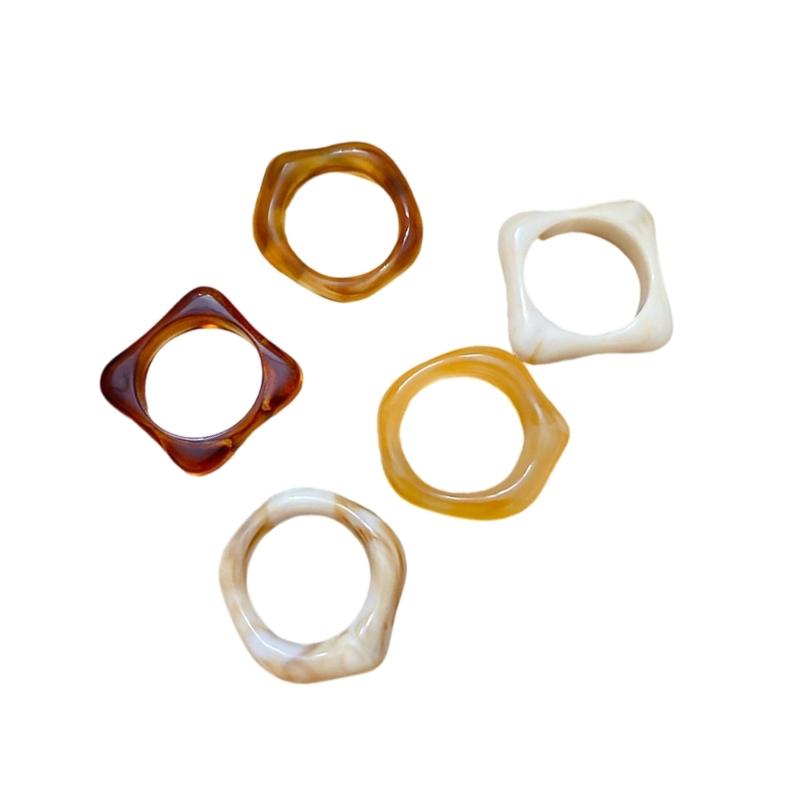 Pack of 5 Artisanal Crafted Acrylic Ombres Rings for Women Gradient Color Marbled Stackable Everyday Jewelry Gift