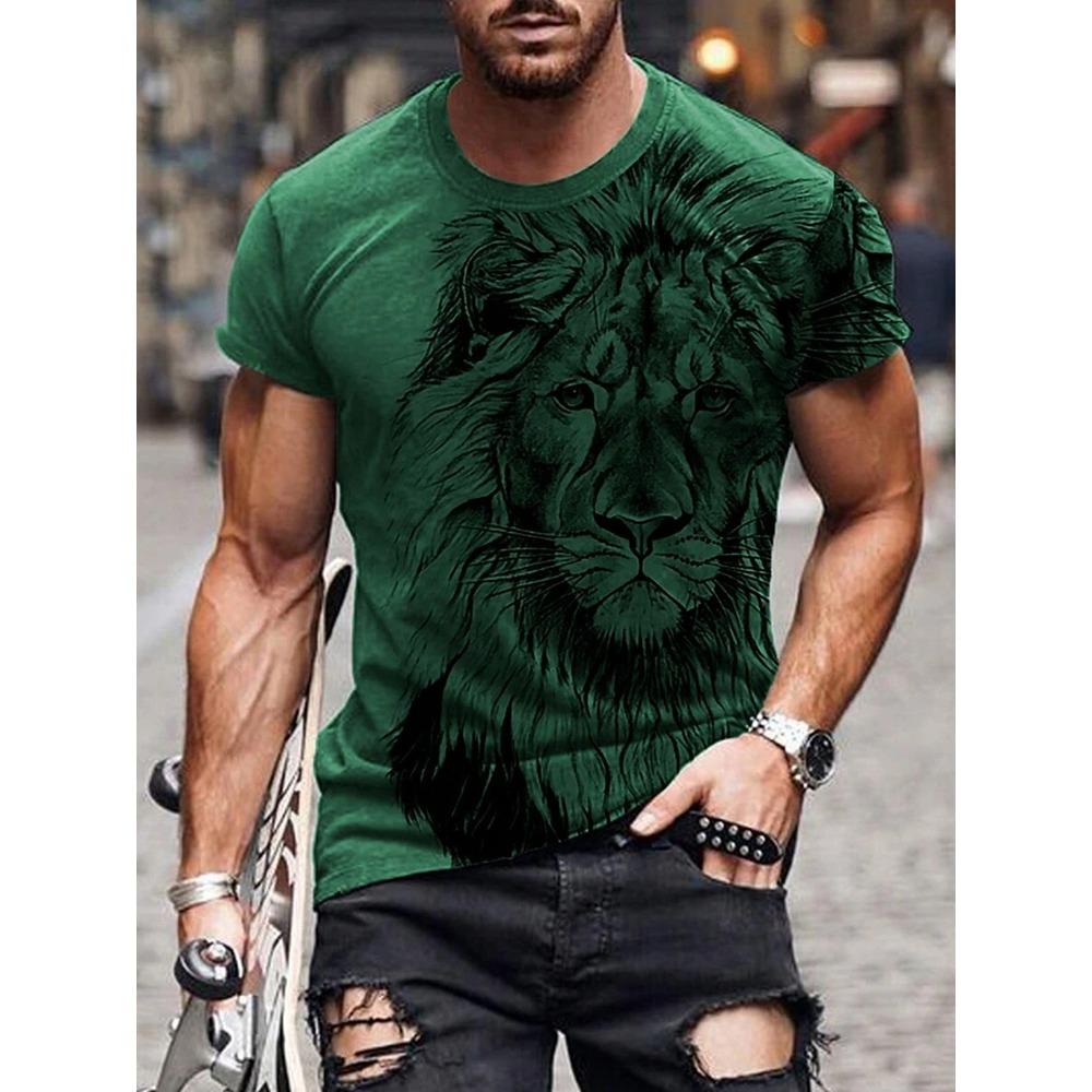 Nowy Letni Outdoorowy Casualowy Męski T-shirt Codzienny Uliczny Męski Top z Krótkim Rękawem Nadruk Lwa Męski T-shirt Sportowy Modny T-shirt