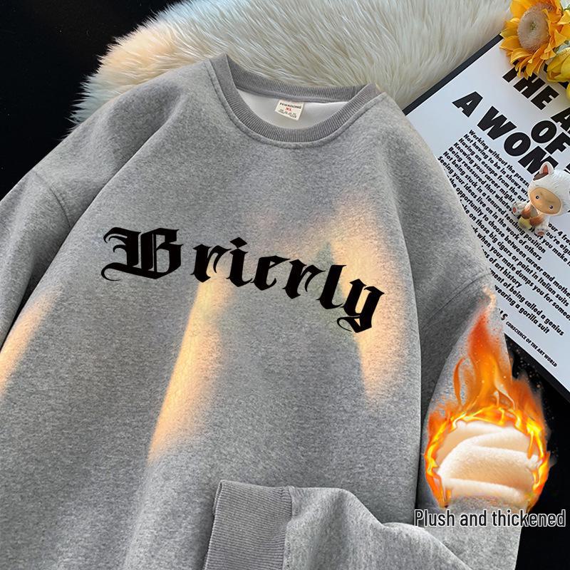 Herren Trendiger Hongkong-Stil Langarm-Innenpullover - Plus Samt, Kapuzenlos, Frühling/Herbst/Winter