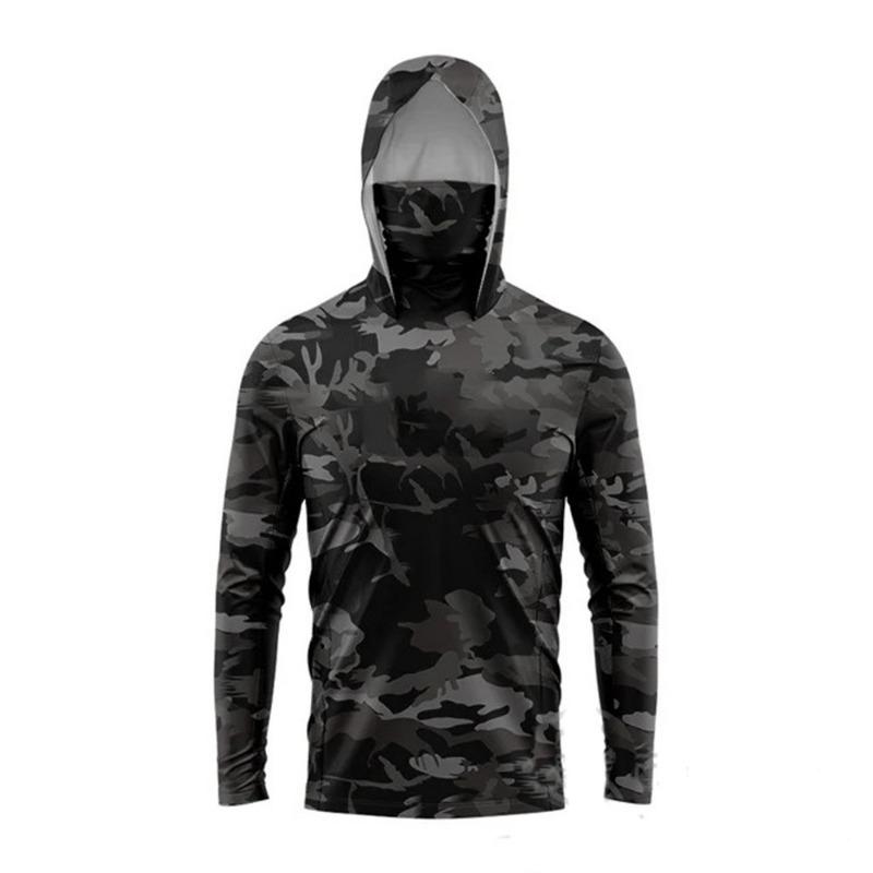 MALFC Fishing Apparel Men Hood Fishing Shirt Long Sleeve Fishing T Shirt Uv Protection