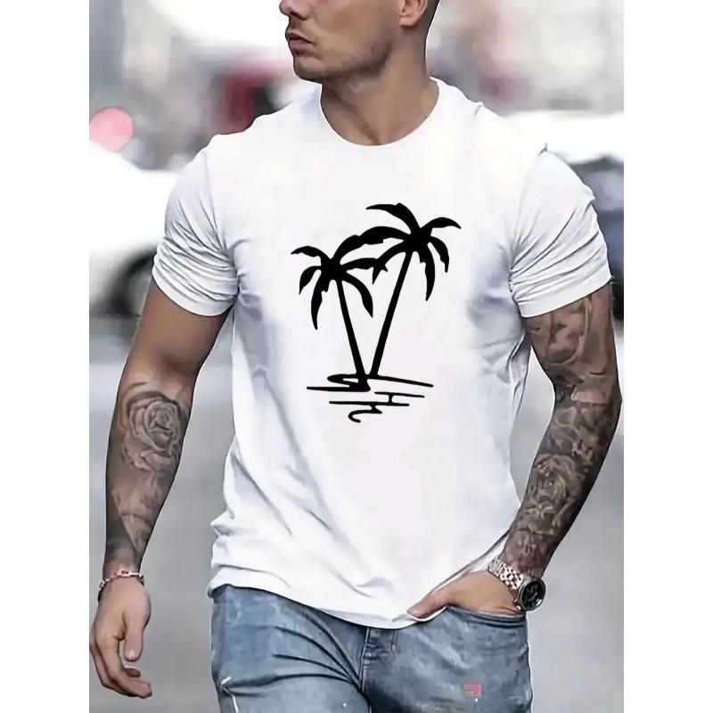 European sizes Palm Tree Mens TShirt Comfortable Crew Neck Casual ShortSleeves Soft Breathable Top Menswear Tshirt Summer
