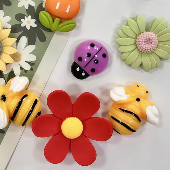 10Pcs Animal Flower Refrigerator Magnet Resin Ladybird Bee Tulip Sunflower Fridge Magnet Home Office Kitchen Whiteboard Locker Decoration Magnet