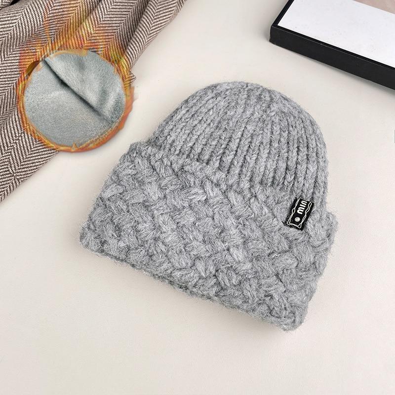 

Вязаная шапка для женщин на осень и зиму в корейском стиле, флисовая и утолщенная теплая шапка-пуловер, маленькая шапка-колпак, защищающая уши и подчеркивающая лицо 56-62CM