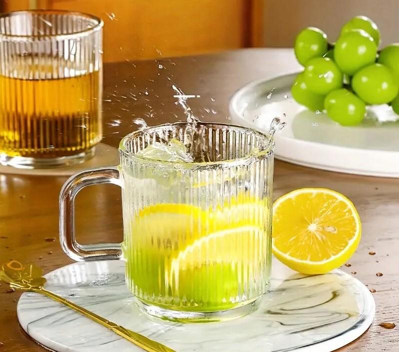 Glasses, mugs with handles for coffee and tea LUXITO STRIPS 360ml, set of 6