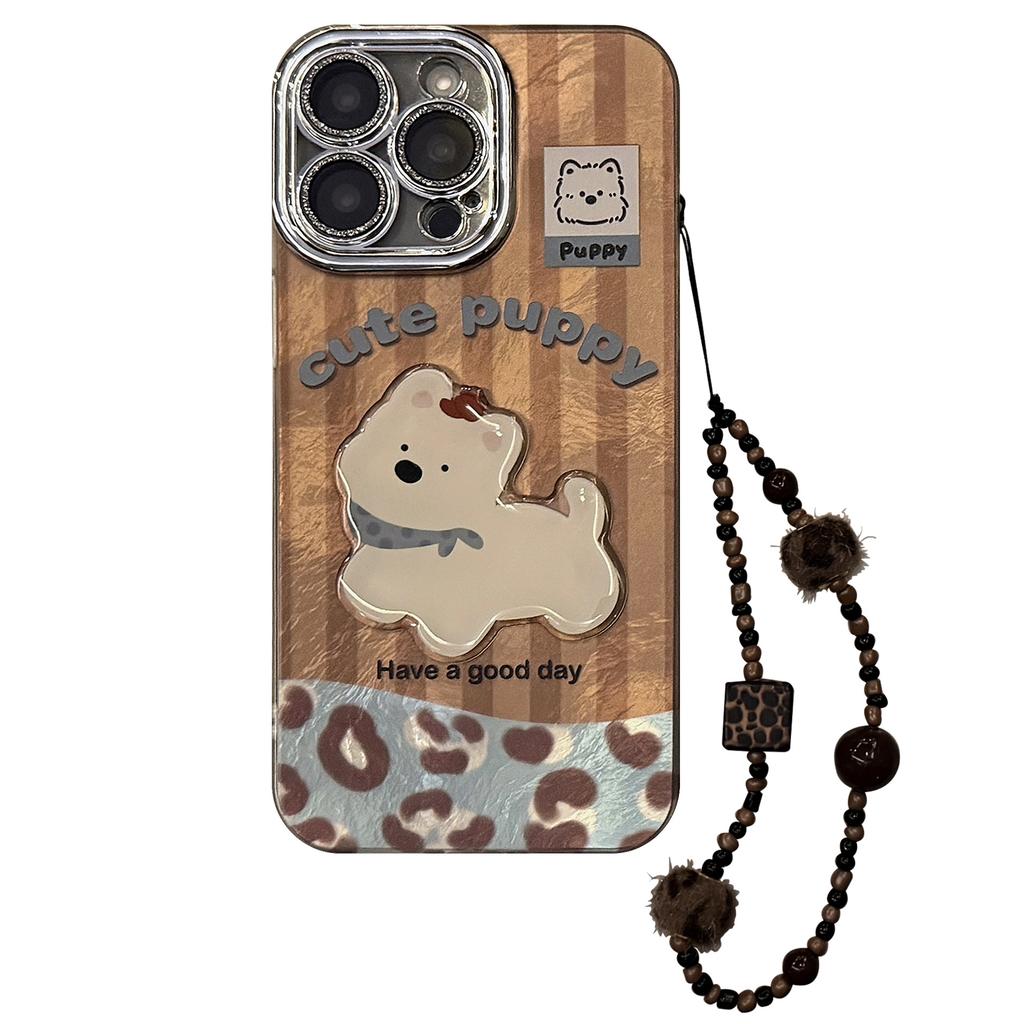 Brown Puppy Cartoon Lanyard Case for iPhone 16 15 14 13/12/11promax /xsmax/xr 7/8plus SE