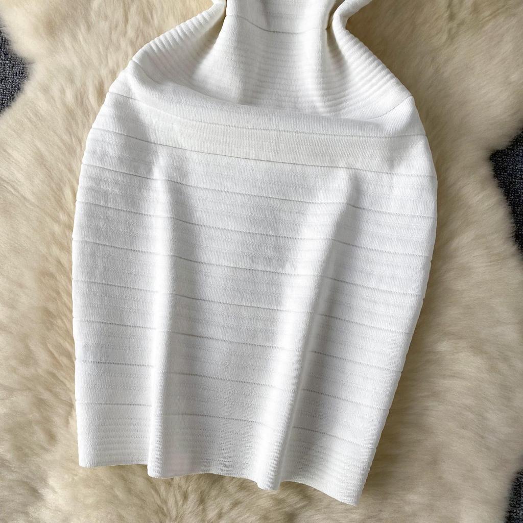 Vestido básico ajustado de punto para mujer, sin mangas, con escote en V, cintura elástica, temperamento sólido, vestido de calle