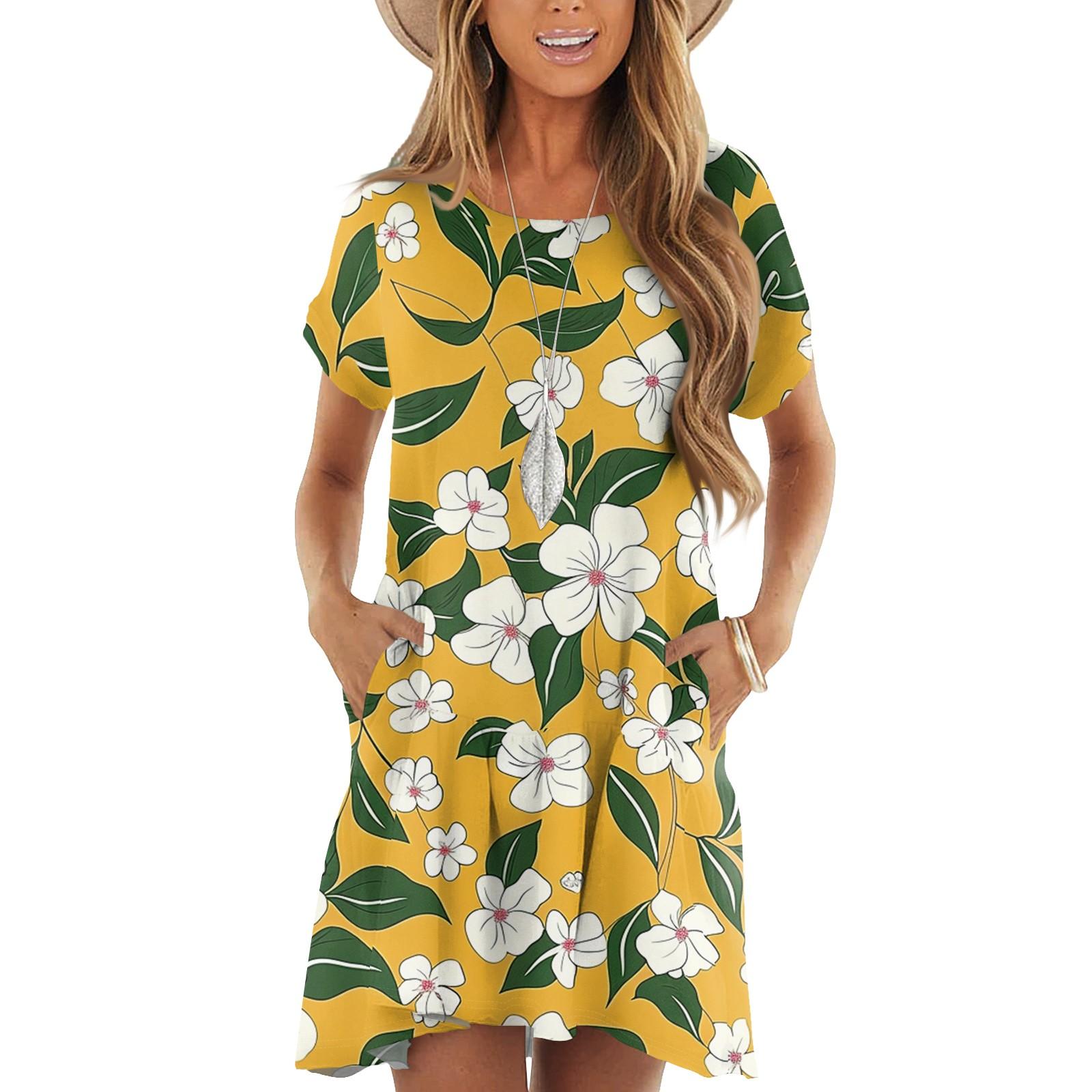 

Женские модные повседневные платья с круглым вырезом и коротким рукавом с оборками и винтажным принтом XL жёлтый