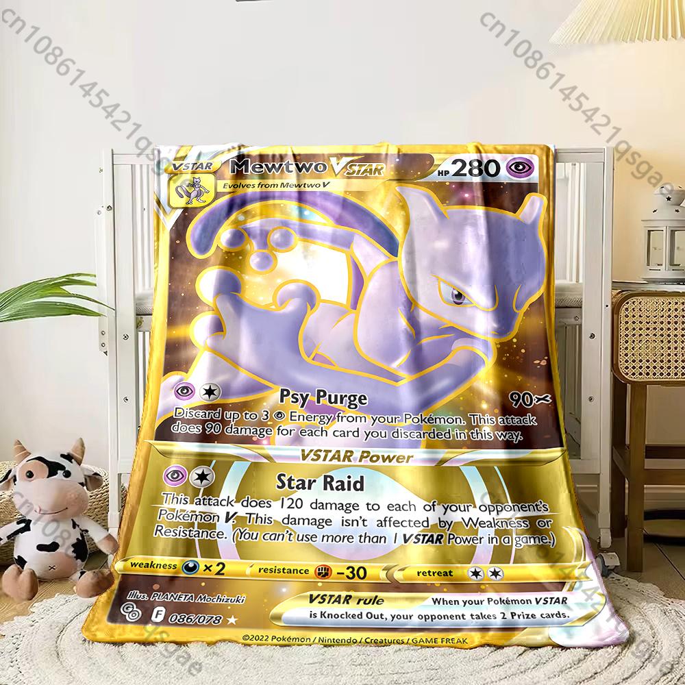 Multiple Sizes Pokémon Mewtwo Card Print Blanket Adult Children Warm Blankets Home Travel Car Soft Comfortable Blanket for Gifts