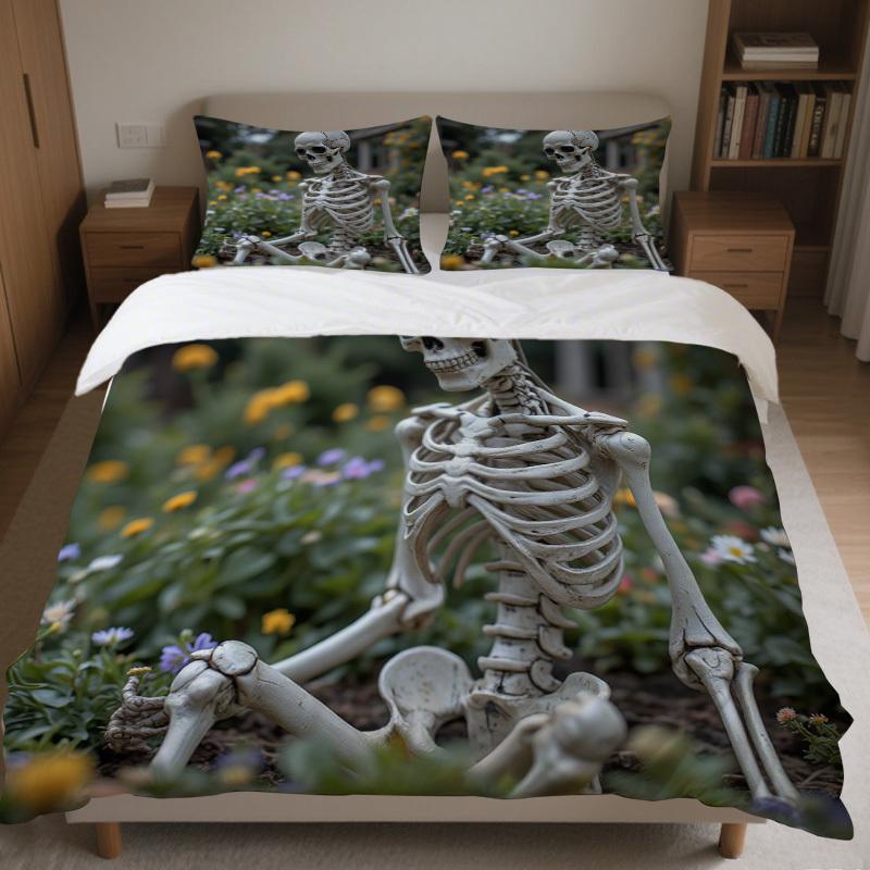 

3pcs Halloween Skeleton Fashionable Bedding Set Including Perfect for Home Or Hotel Use Ensuring a Peaceful Sleep Every Night EU Twin(135x200cm)