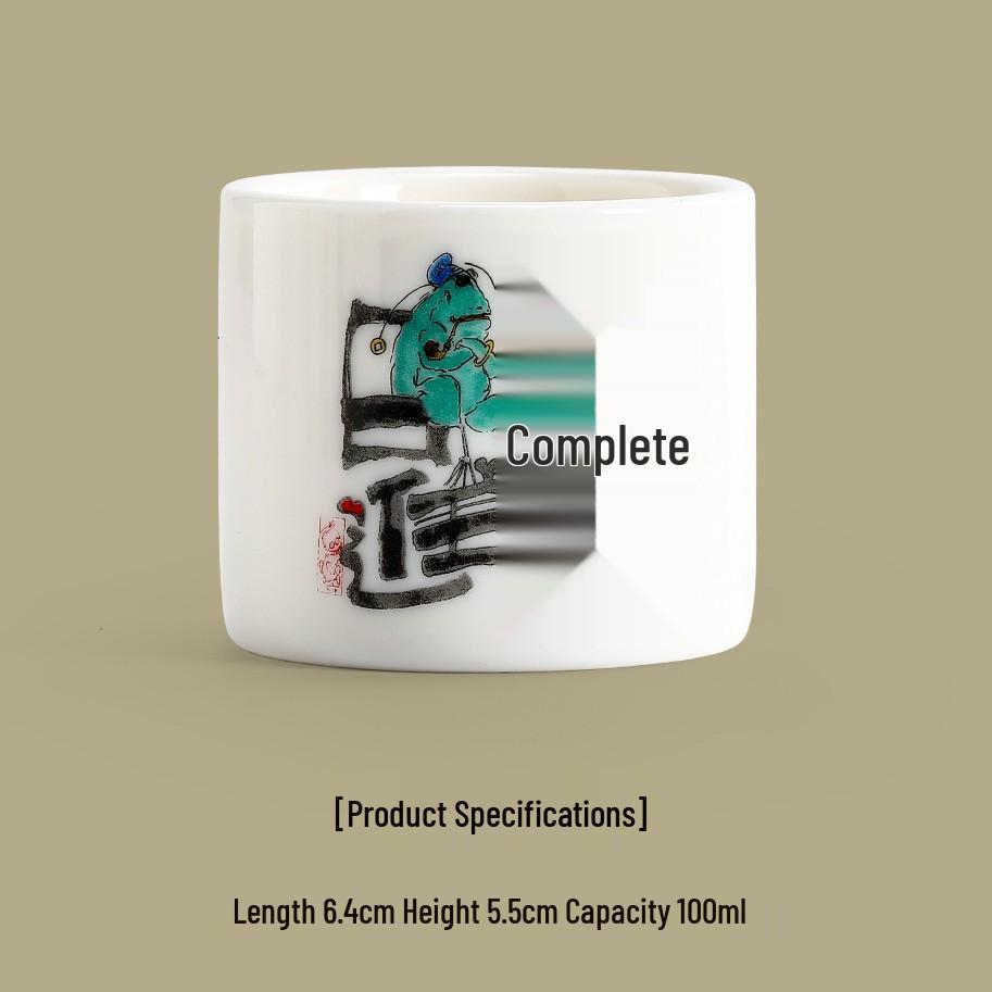 White Porcelain Cartoon Calligraphy Tea Cup - Gongfu Style Souvenir Cup