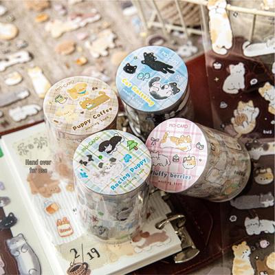 MomoPET Stanz-Klebeband: Katzen & Hunde - Niedliche DIY-Landschaftsaufkleber für Notizbücher und Collagen