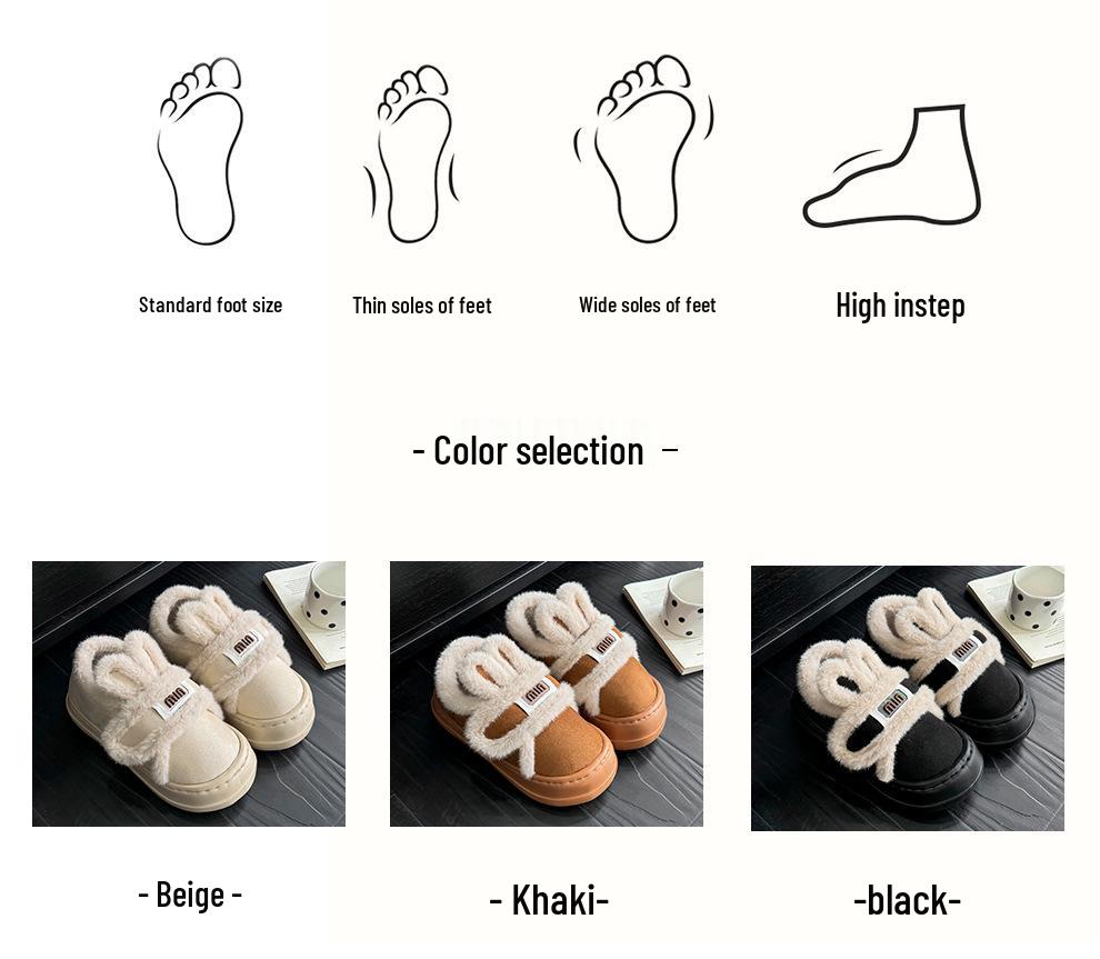 Women's Thick-Soled Plush Cotton Slippers - Closed-Heel, Warm Winter Indoor Non-Slip Shoes with Magic Tape.