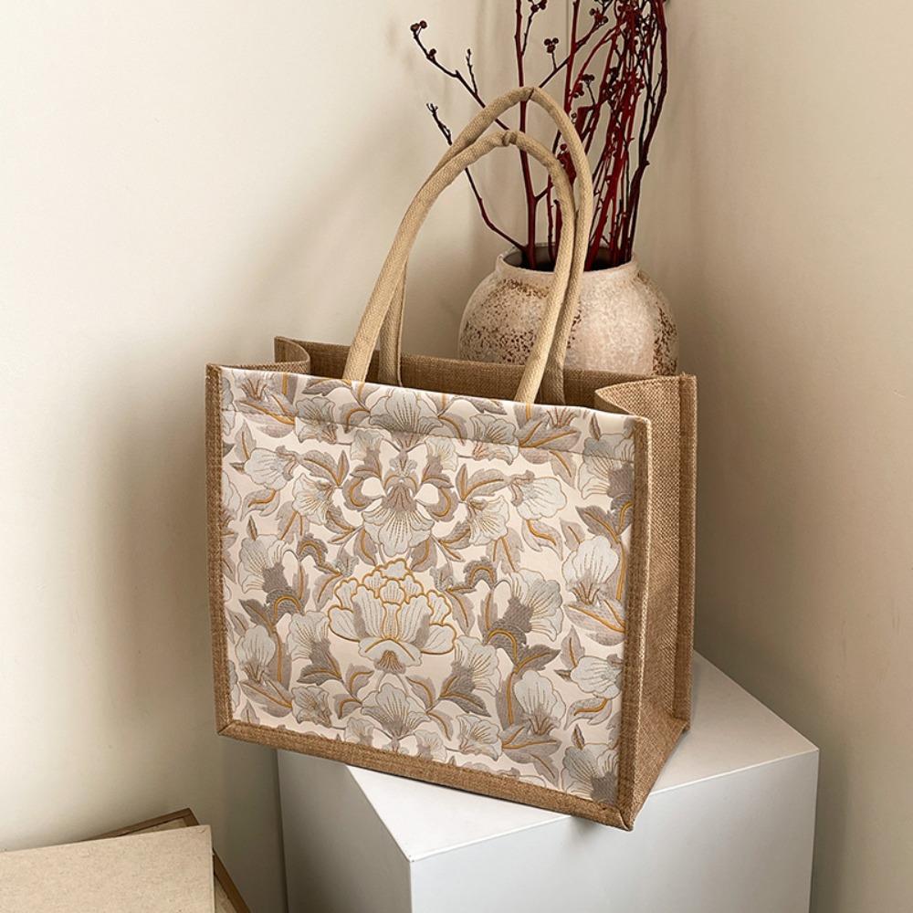 

New Fashion Large Capacity Embroidery Flower Tote Bag Top-handle Lightweight Women Handbag Portable Shoulder Bag Daily Office