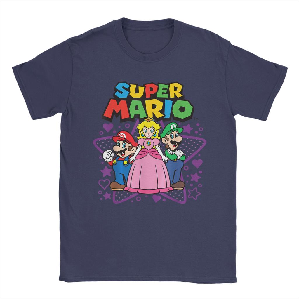 Super Marios Peach Luigi Trio Stars and Hearts T Shirt Unisex Cotton TShirt Round Neck Tee Shirt Short Sleeve Clothes Plus Size