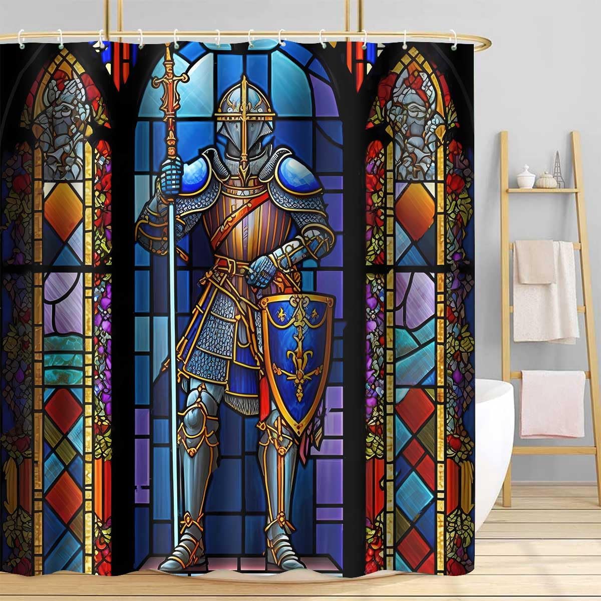 

Shower Curtain, 72X72 Inch Polyester, Medieval Knight Stained Glass Bathroom Shower Curtains Decor Set With 12 Hooks W60H190(CM)-1 Pcs
