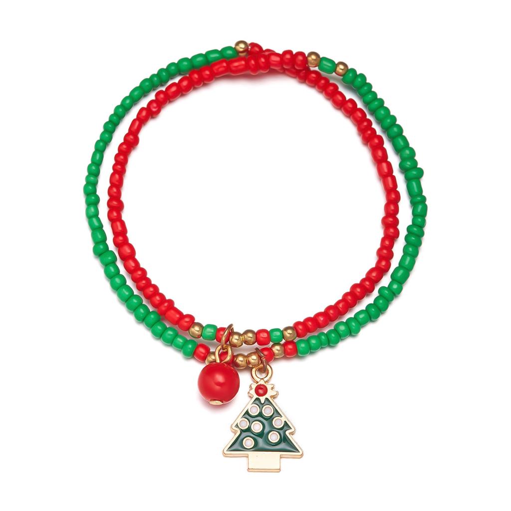 New Hot Snowman Santa Claus Crutch Wreath Pendant Multicolor Rice Beads Bracelet for Women Merry Christmas Zircon Gifts