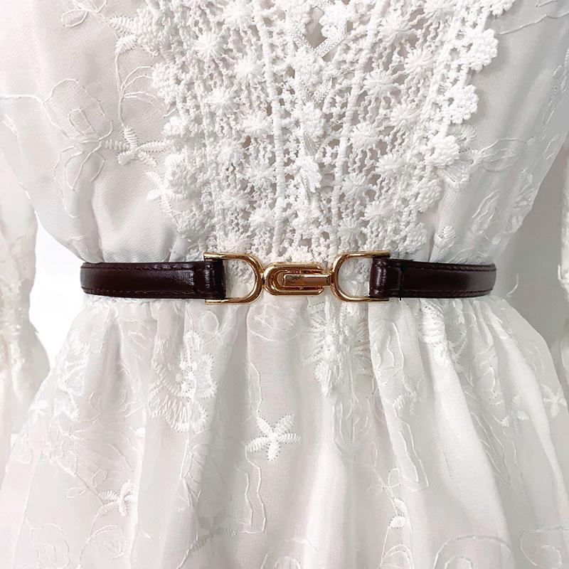 1 PCS Adjustable No Hole Matte Buckle Women Belt Slim PU Leather Strap For Dresses Shirts Black Waistband Fashion Accessory