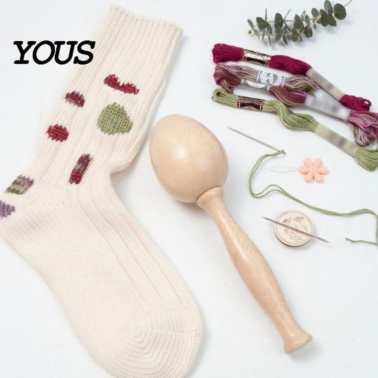 Wooden Darning Egg for Socks Repair, Shape Head Sock Hole DIY Embroidery Gadget Knit Mending Tool, Long Handle Darner Sewing Tool