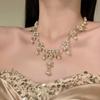 Europäische und amerikanische diamantbesetzte Perlenblumenkette leichte Luxus-Schlüsselbein-Kette Temperament Hofstil-Halskette Damen