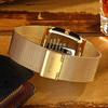 WWOOR Luxury Gold Watch Men Square Quartz Slim Steel Mesh Waterproof Sports Automatic Date Wrist Watches Relogio Masculino