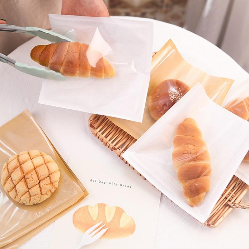 100Pcs Half Clear Plastic Kraft Bread Bag Individual Croissant Loaf Bread Donut Pandesal Pastry Bag