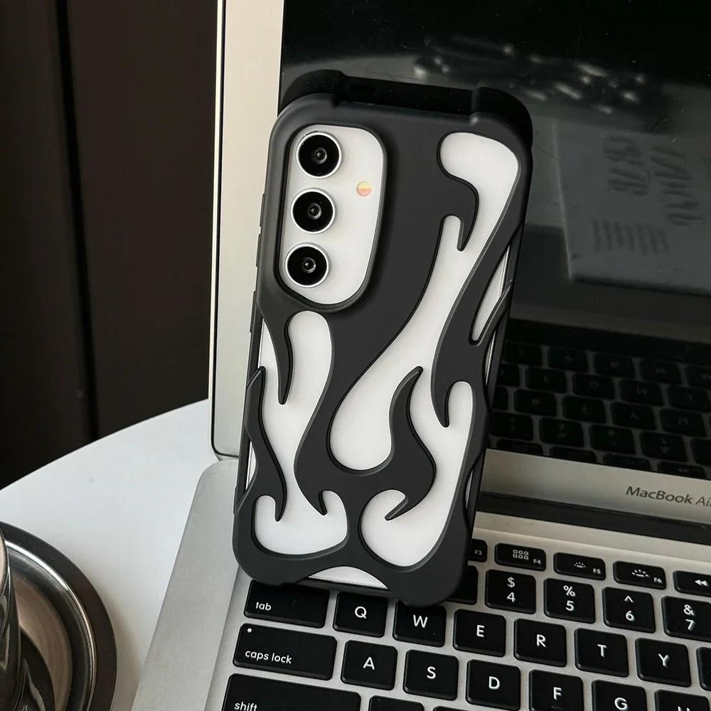 3D Flame Pattern Hollow Case For Samsung Galaxy S25 S24 Plus S23 S22 Ultra A55 A54 A15 A16 A26 A36 A56 5G Heat Dissipation Cover