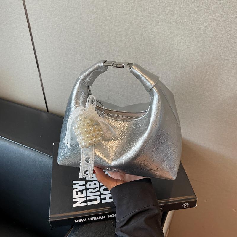 Premium silver pleated handbag small bag women's summer new fashion versatile chain messenger bag