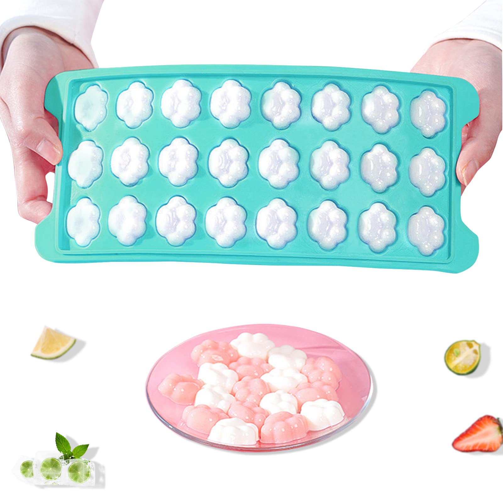 

Silicone Ice Cube 24 Easy Ice with Cute Cat Paw Chocolate Shape [Charming Decoration] Tray, Cavities, Removal, Lid, Shape, Juice, Whiskey, (Green)