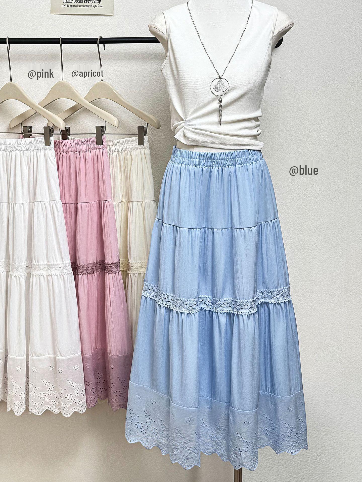 White Ruffled Umbrella Skirt - Women s 2026 Summer Collection: Loose, Long, Draped Hem One Size синий