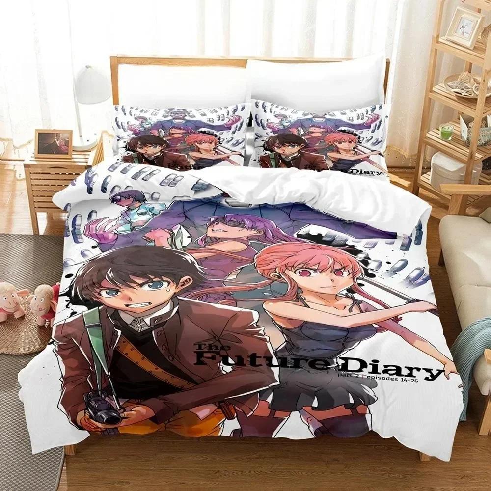 New 3D Printed Anime Bed Sheet Future Diaries Mirai Nikki Bedding Set Single Twin Full Queen King Size Bed Set Adult Kid Bedroom