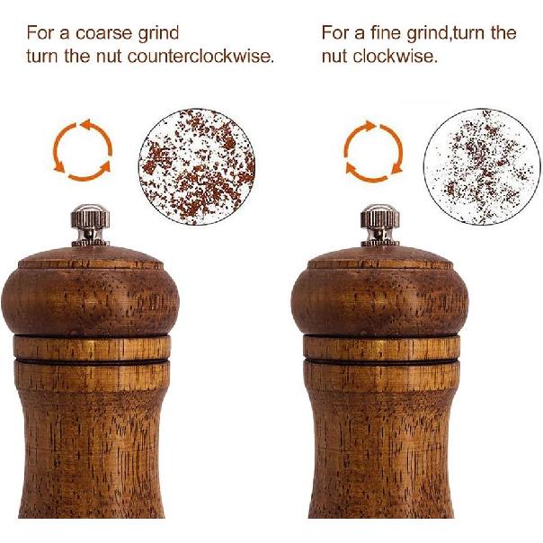Wooden Pepper Mill, Ceramic Burr Adjustable Coarseness Pepper Grinder, Durable Manual Spice Pepper Mills Easily Refillable and Great Use, 5 Inch