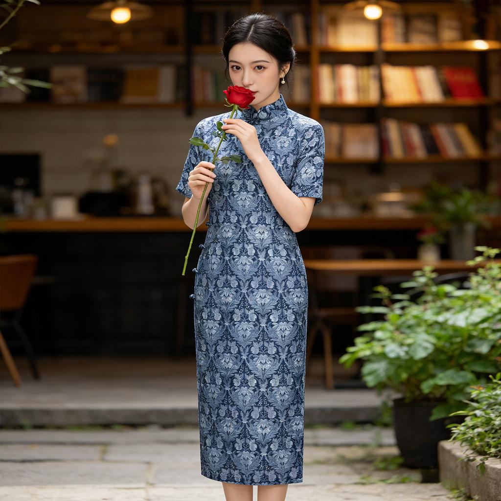 Vintage Chinese style women's clothing summer new printing daily improvement cheongsam dress 118119