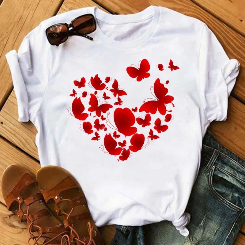 Butterfly Heart Printed T Shirt New Unisex Black T Shirt Harajuku Cute Graphic Tee Shirt Ladies Casual Female Tops Tee