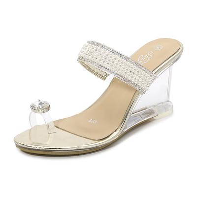 2023 Parel Hellinghak Nieuwe Sexy Kristal Transparante Hoge Hakken Glas Strass Hellinghak Sandalen Vrouwelijke LFD