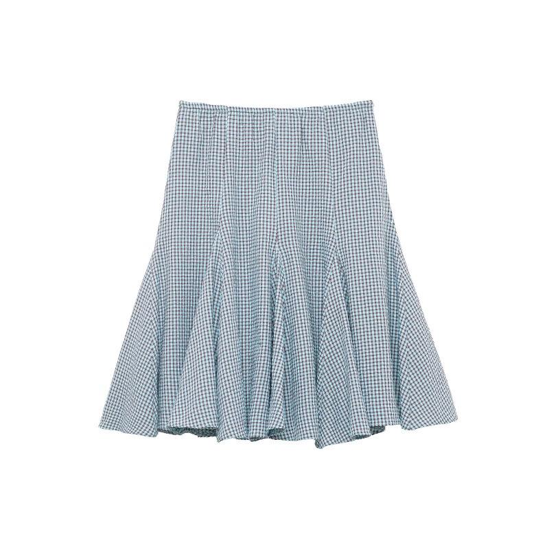 Women s 2025 Plaid Wave Style Wide Hem Midi Skirt Medium