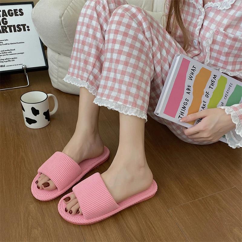 2024Japanese Style Silent Hemp Slippers Women's Indoor Wooden Floor Anti-slip Thick Bottom Couple Cotton Slippers Four Seasons