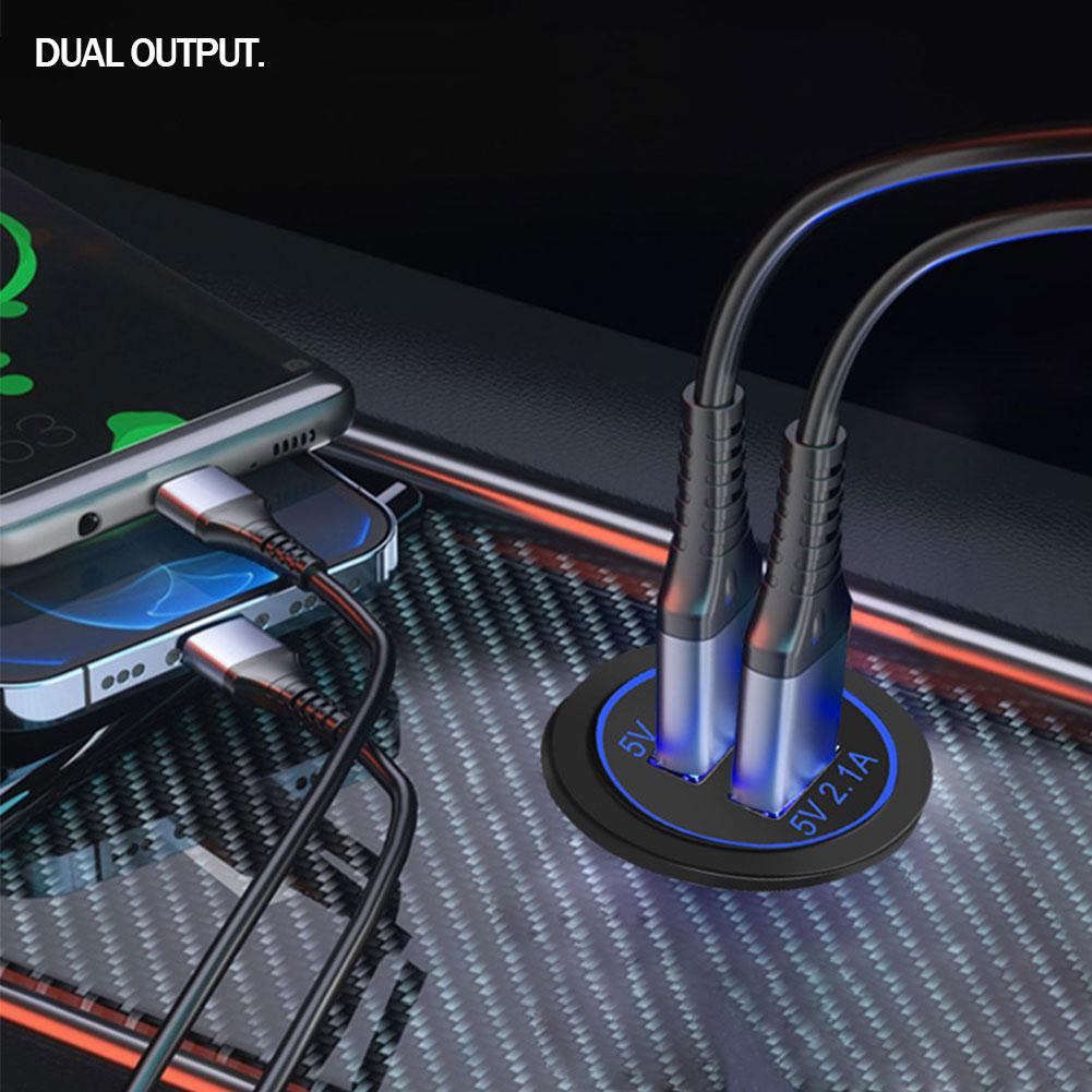 Universal Motorcycle Car Charger LED Light Dual USB Charger Power Socket Cigarette Waterproof Light For Auto Truck ATV Boat