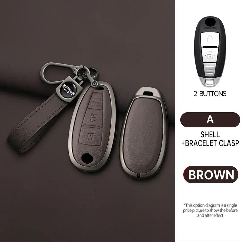 Interior Mouldings Car leather zinc alloy key case For Suzuki S-Cross eitrga Swift car key chain metal key Shell interior decora