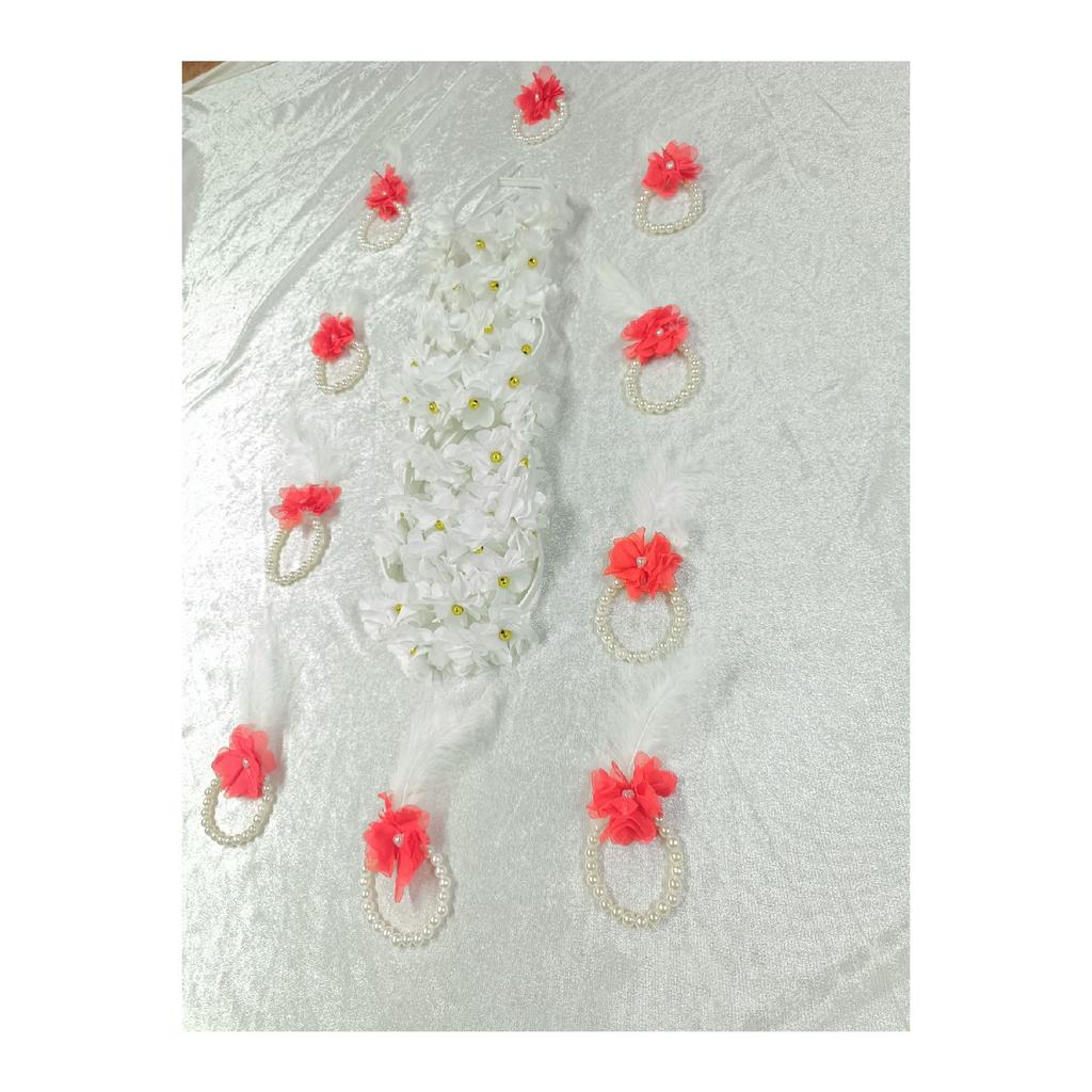 White Laser Rose And Pearl Bridesmaid Crown And Bridesmaid Bracelet, Henna Night, Bachelorette Party, Bride To Be