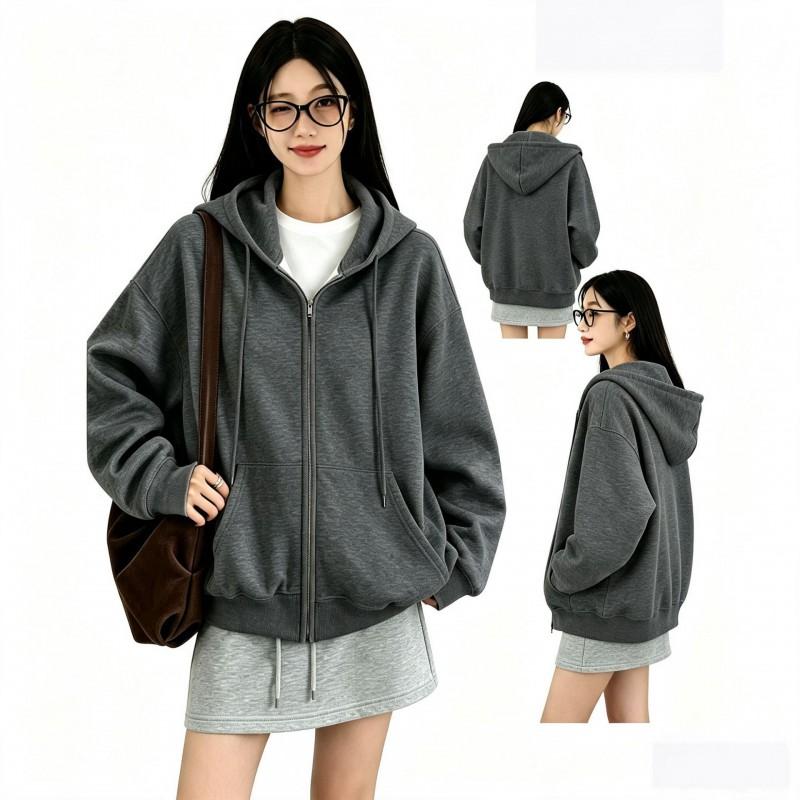 Womens Oversized Hooded Sweatshirt Lightweight Casual Korean Style Fall Pullover With Zipper