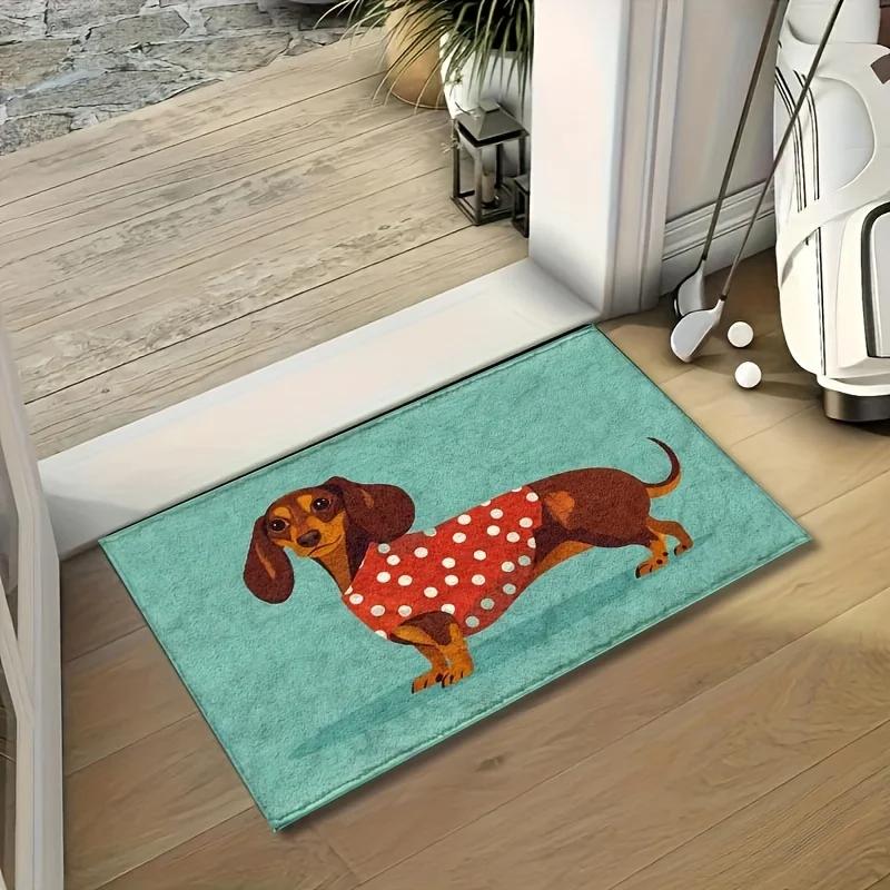 Dachshund Door Mat Cute Brown Dog Doormat for Indoor Outdoor Entry Seasonal Home Decor Non-Slip Easy Clean Absorbent Rug