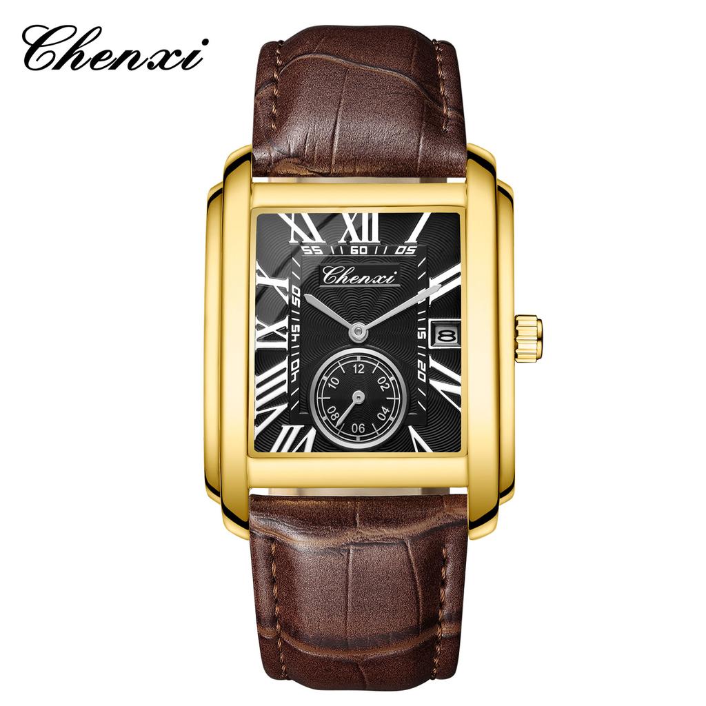 New Business Men's Watch Fashion Square Roman Numeral Dial Waterproof Brown Leather Male Casual Fashion Date Quartz Watches