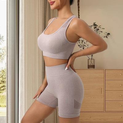 2 Teile/satz Frauen Fitness Outfit U-Neck Ärmellose Sport Bh Hohe Taille Leggings Shorts Set Nahtlose Yoga Outfit