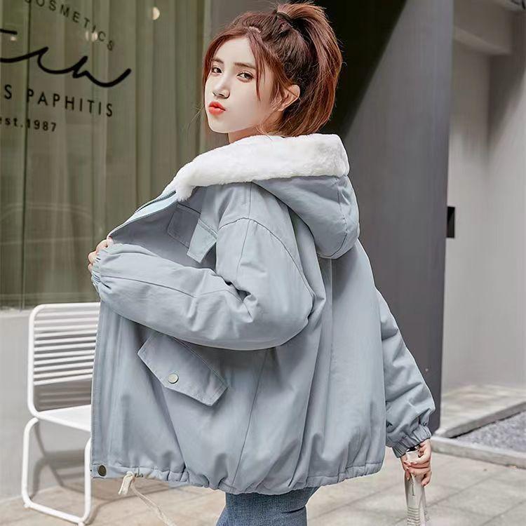 Women's Autumn/Winter Fleece-Lined Thickened Korean-Style Loose, Versatile, Casual and Stylish Lamb Wool Student Cotton Coat