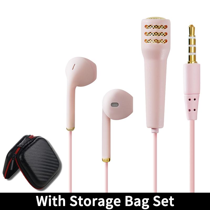 

Мини-наушники-караоке с проводным HD-микрофоном, стереогарнитура 3,5 мм AUX, наушники-вкладыши K-Song для пения, прямой трансляции музыки Pink With Bag